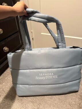 Sephora Puffy Quilted Tote Bag in Light Blue